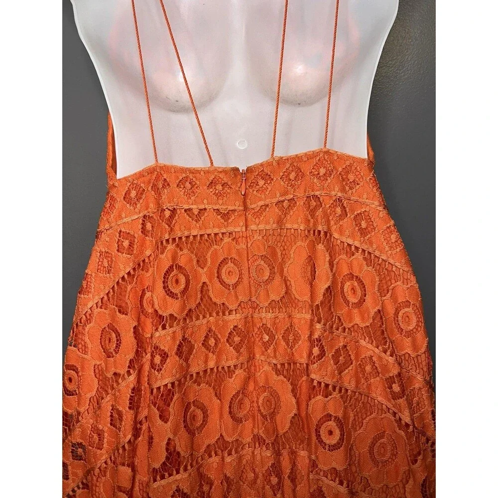 Free People Dress Womens 4 Orange Lace Halter Fit & Flare Short Boho Sundress